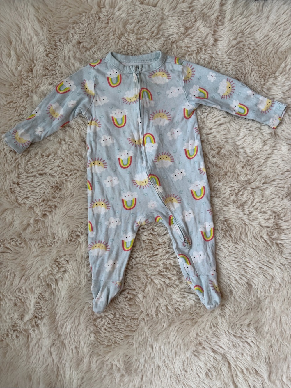 Old Navy Light Blue Rainbow & Sun Print Footed One-Piece